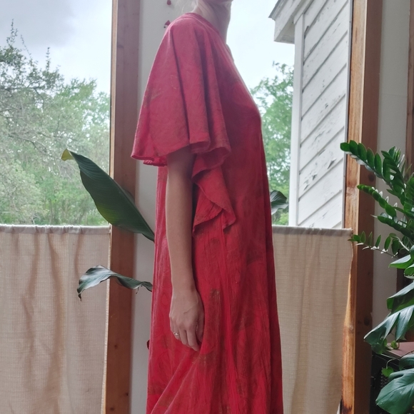 70's Vintage Ruffle Sleeve Maxi Kaftan Dress - Picture 2 of 8